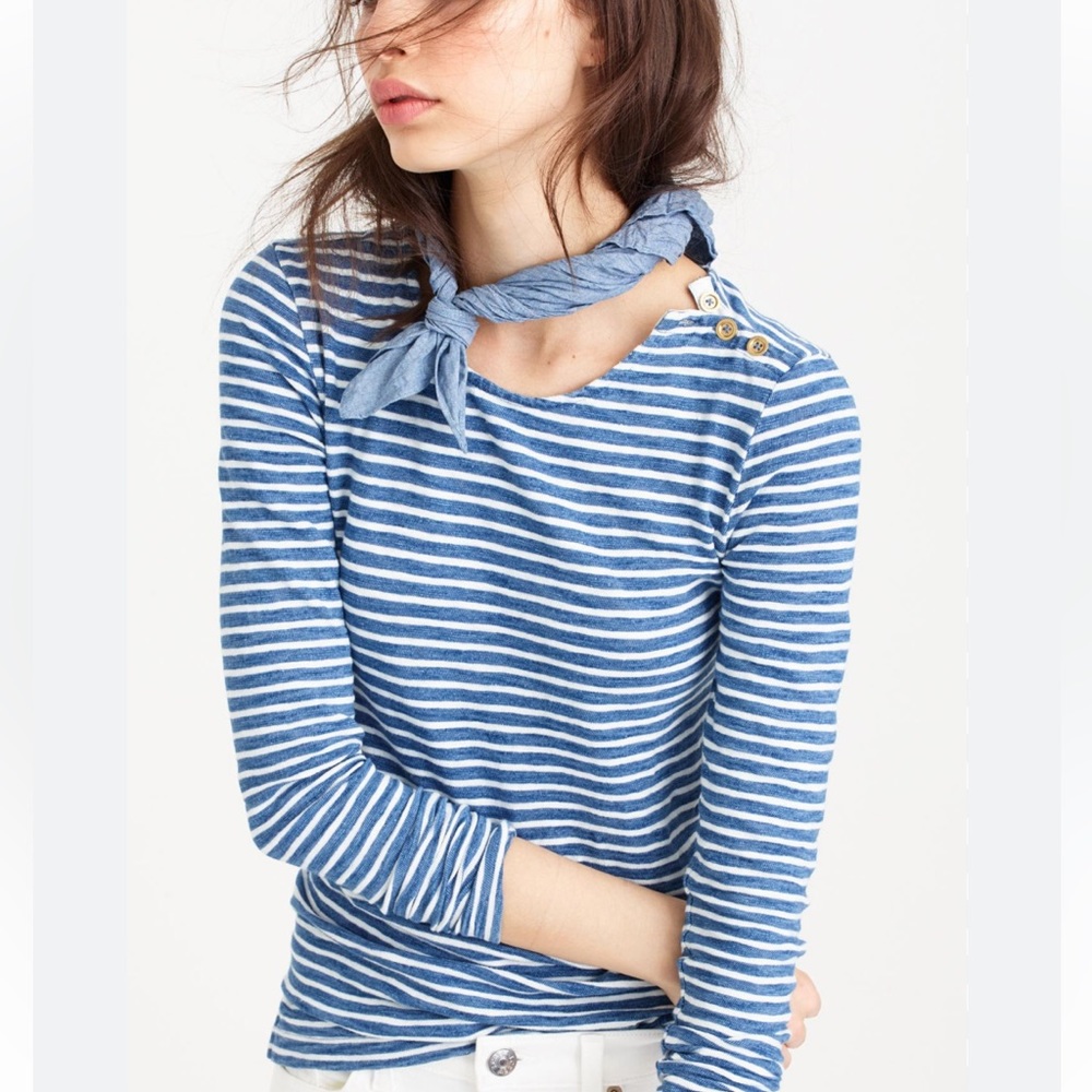 COPY - J. Crew Women's L/S Blue White Painter's Tee M EUC